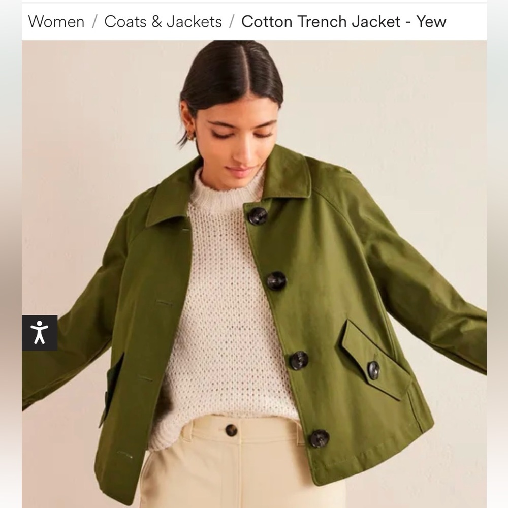 Boden Cotton Trench Jacket in Yew Green UK 18 US 14